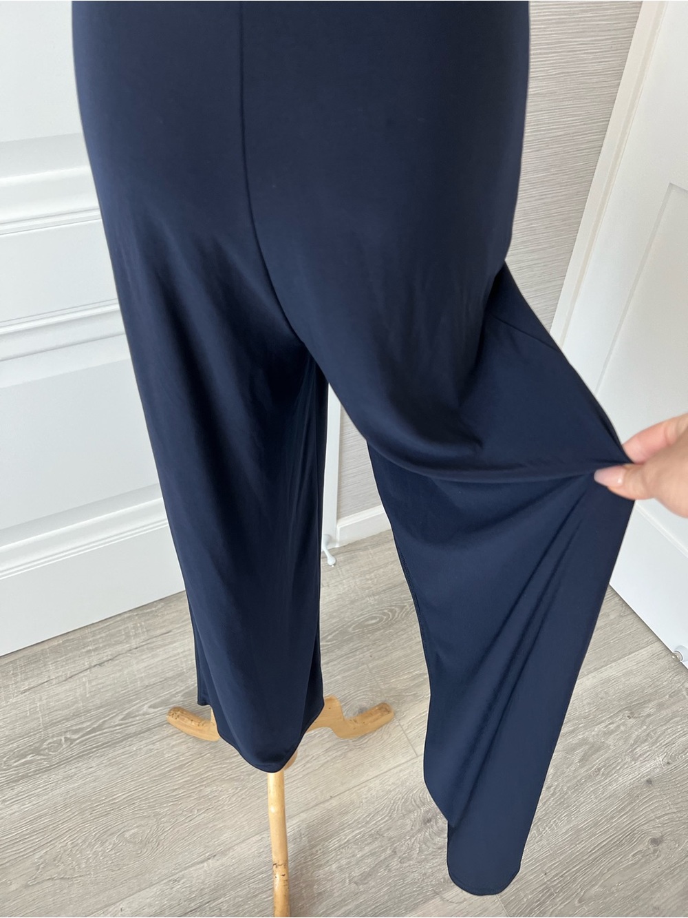 Ballroom Smooth Latin Practice wear Cold-Shoulder pantsuit with waist tie in Nav - Picture 11 of 11